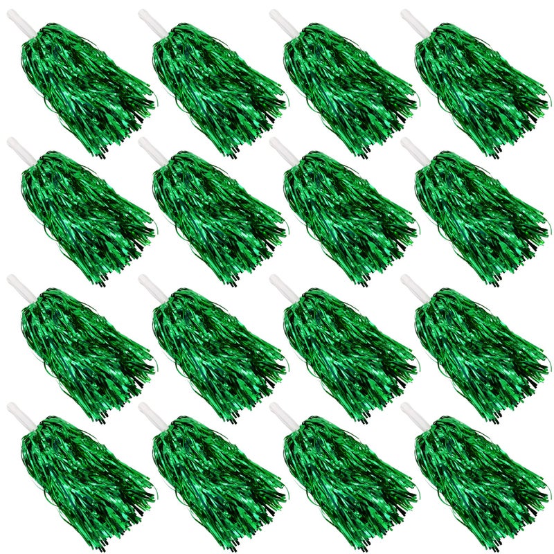 PPXMEEUDC 16PCS Cheerleading Pom Poms Metallic Foil Plastic Pom Poms with Baton Handle for Game Sports Squads Dancing Party Football Basketball Club Spirit Sports Stage Performance Celebration (Green) - Image 1